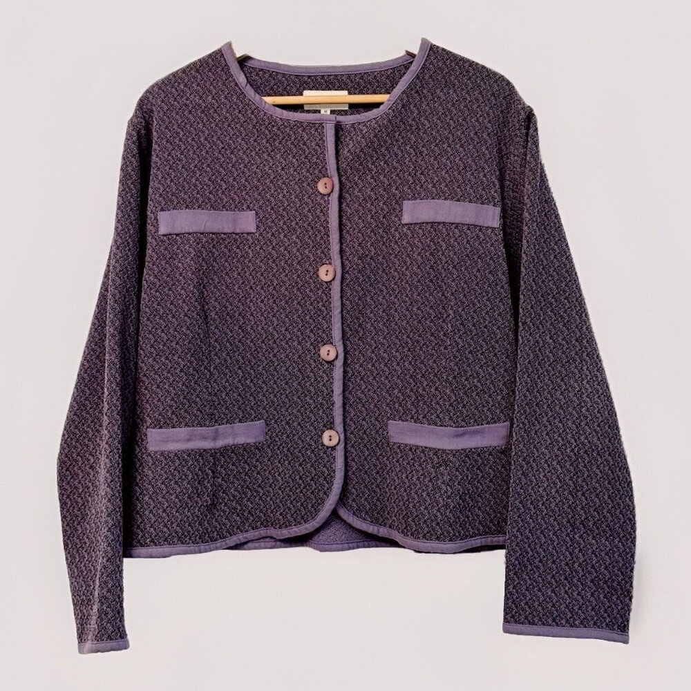 Iridium Purple Textured Blazer Womens Medium Preppy Parisian Quiet Luxury Office